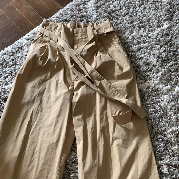 Mango beige wide leg pants paper bag waist - Picture 2 of 7